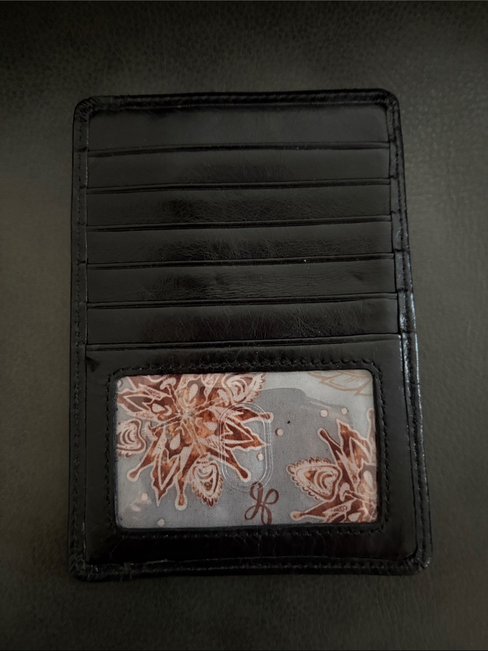 Hobo Black Leather Women’s Card Holder with Floral ID Window